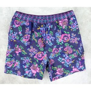 Johnny Was Swim Trunks Mens XXL Purple Floral Cargo Pocket Board Shorts